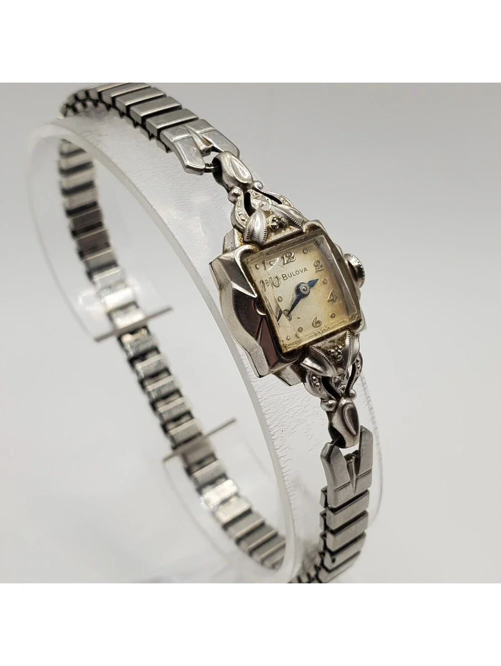 VTG Bulova Ladies Watch 10K White Rolled Gold Plate 15mm For Parts Or Repair
